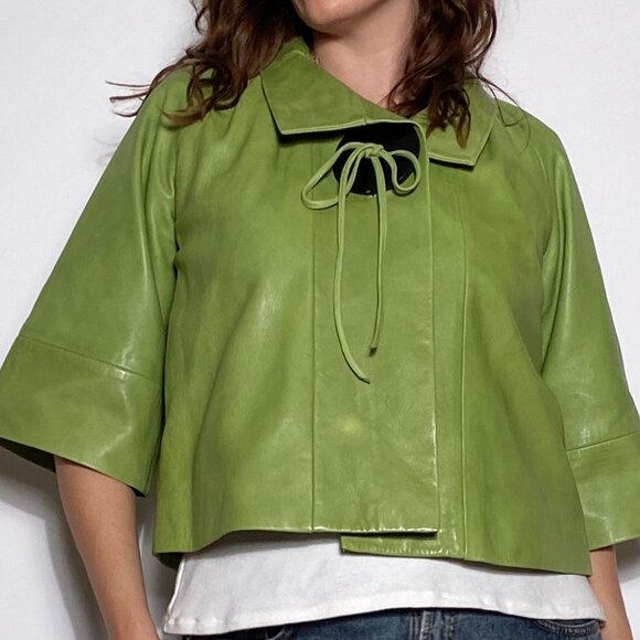 Vintage Y2K REAL LEATHER Avant Garde Cropped Jacket! Medium - Picture 5 of 9